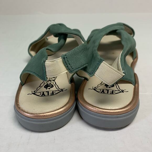 FLY London Women's Green Leather Cross Fabric Slip-On Sandals EU Size 40 - Picture 3 of 8